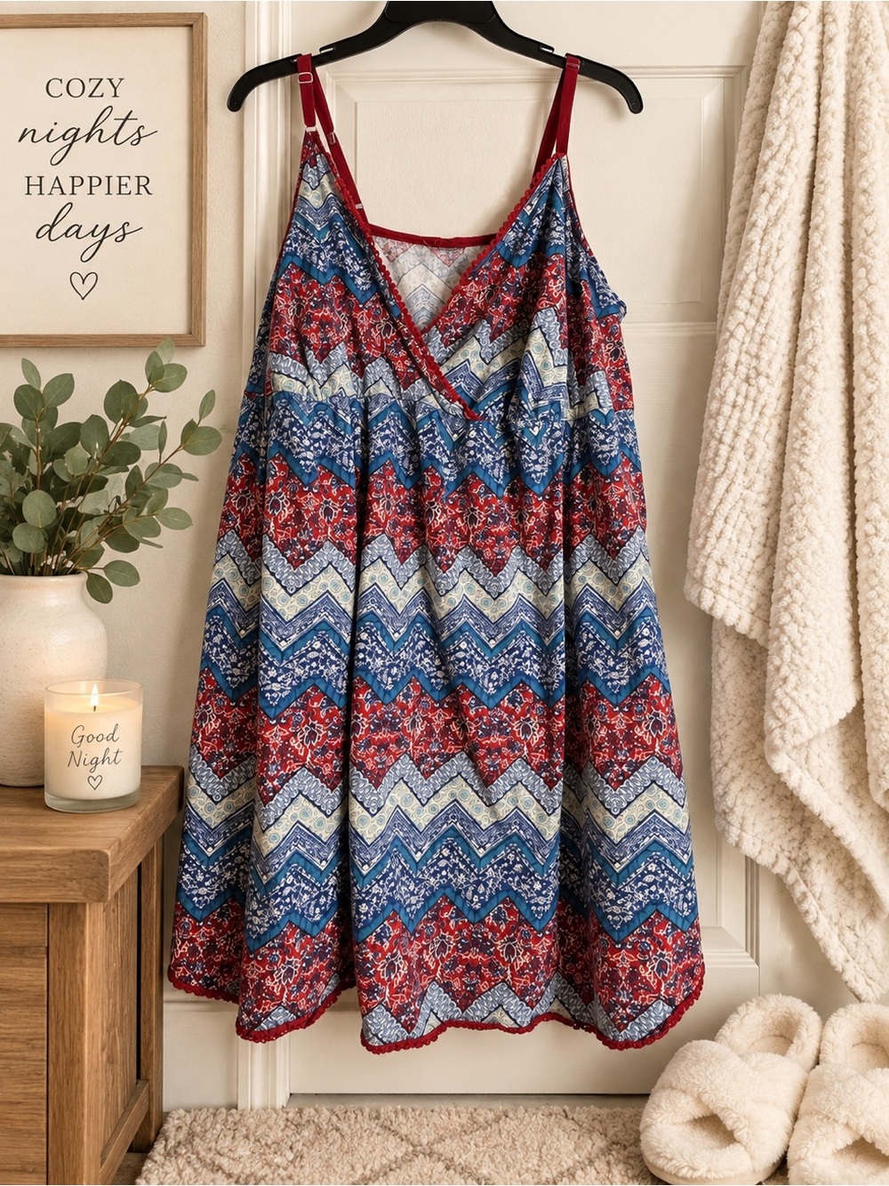 Cacique Red, Blue & Cream Chevron Print Sleep Chemise